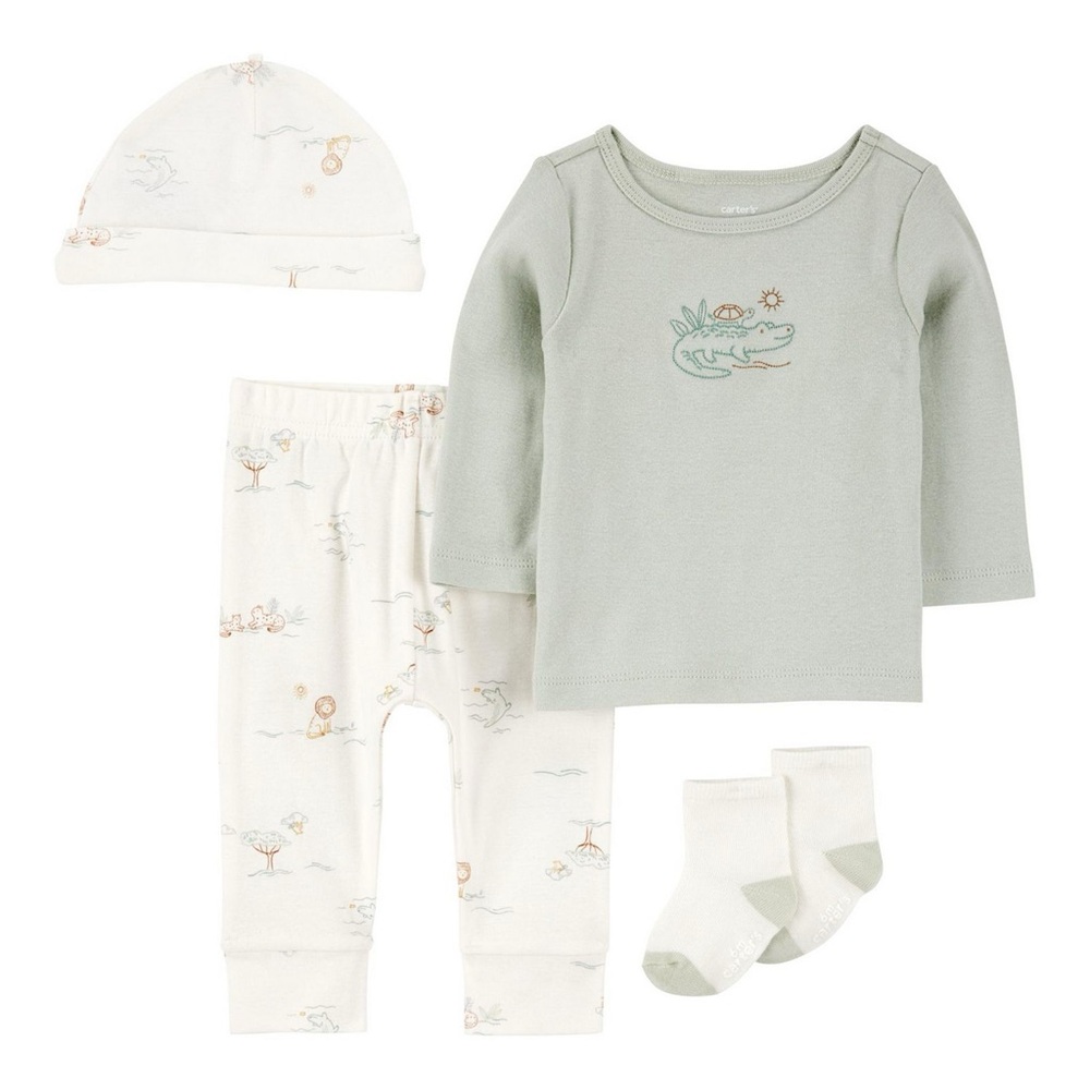 NWT Carter's Baby 4-Piece Green Crocodile Pajama Set - Preemie